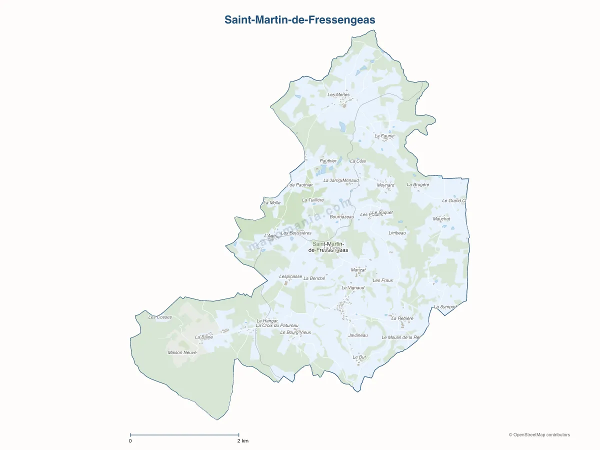 Carte de Saint-Martin-de-Fressengeas à personnaliser