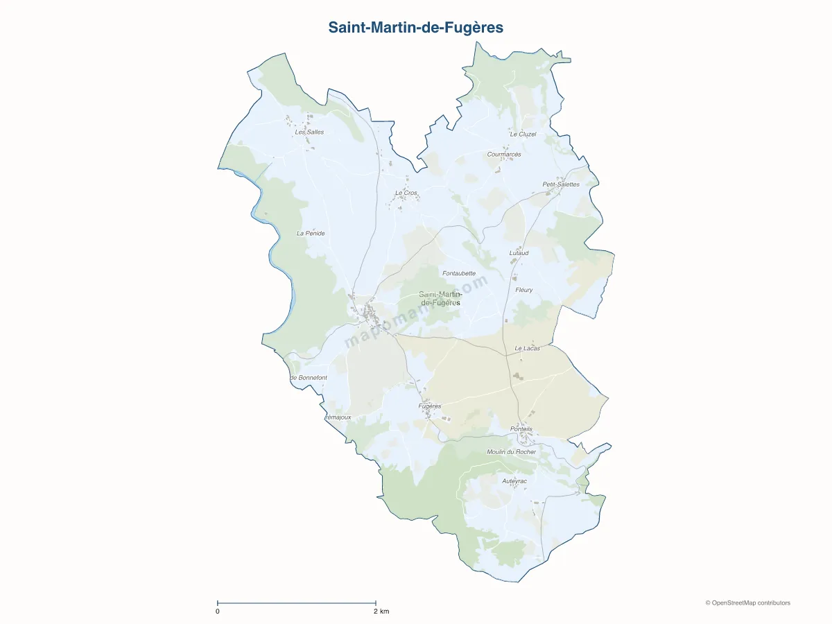 Carte de Saint-Martin-de-Fugères à personnaliser