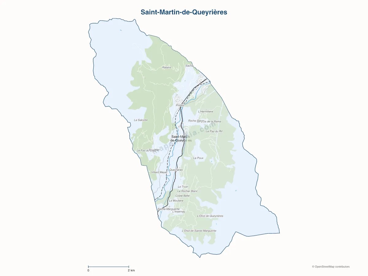 Carte de Saint-Martin-de-Queyrières à personnaliser
