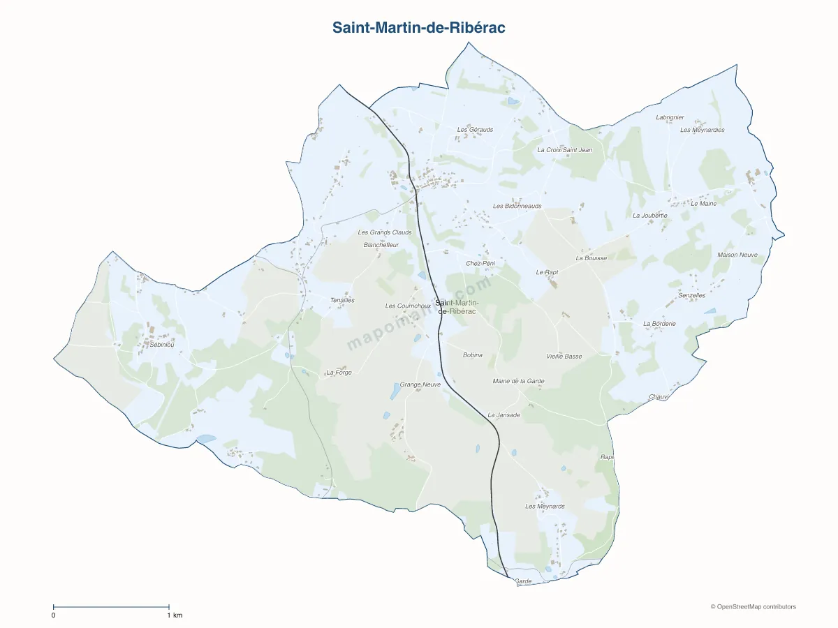 Carte de Saint-Martin-de-Ribérac à personnaliser