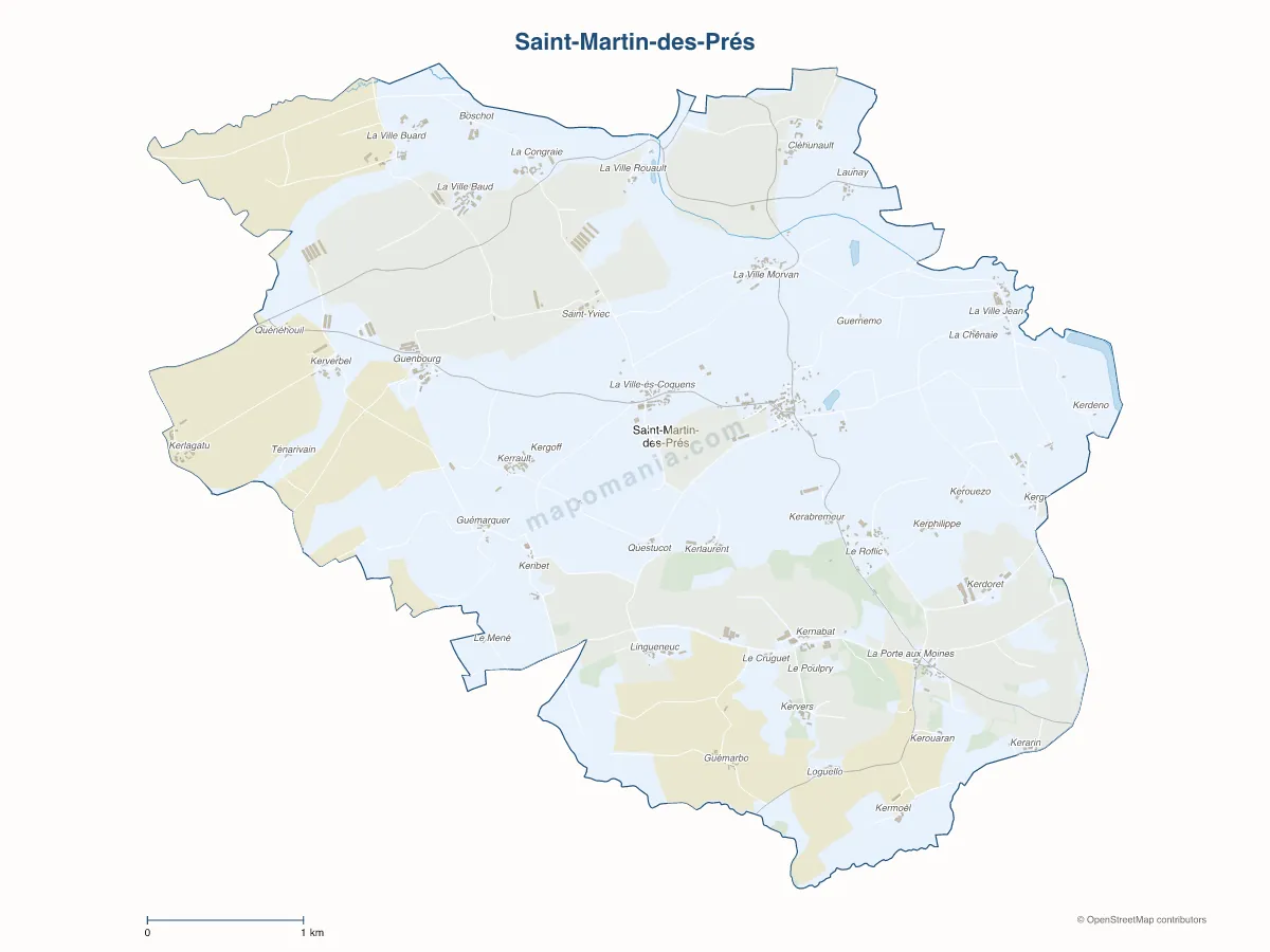 Carte de Saint-Martin-des-Prés à personnaliser