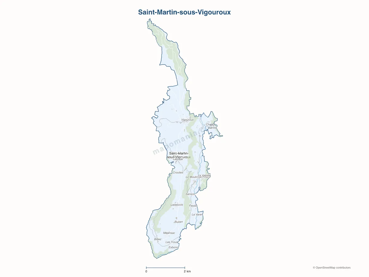 Carte de Saint-Martin-sous-Vigouroux à personnaliser