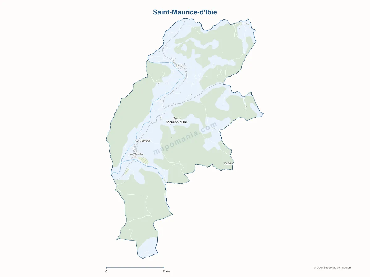 Carte de Saint-Maurice-d'Ibie à personnaliser