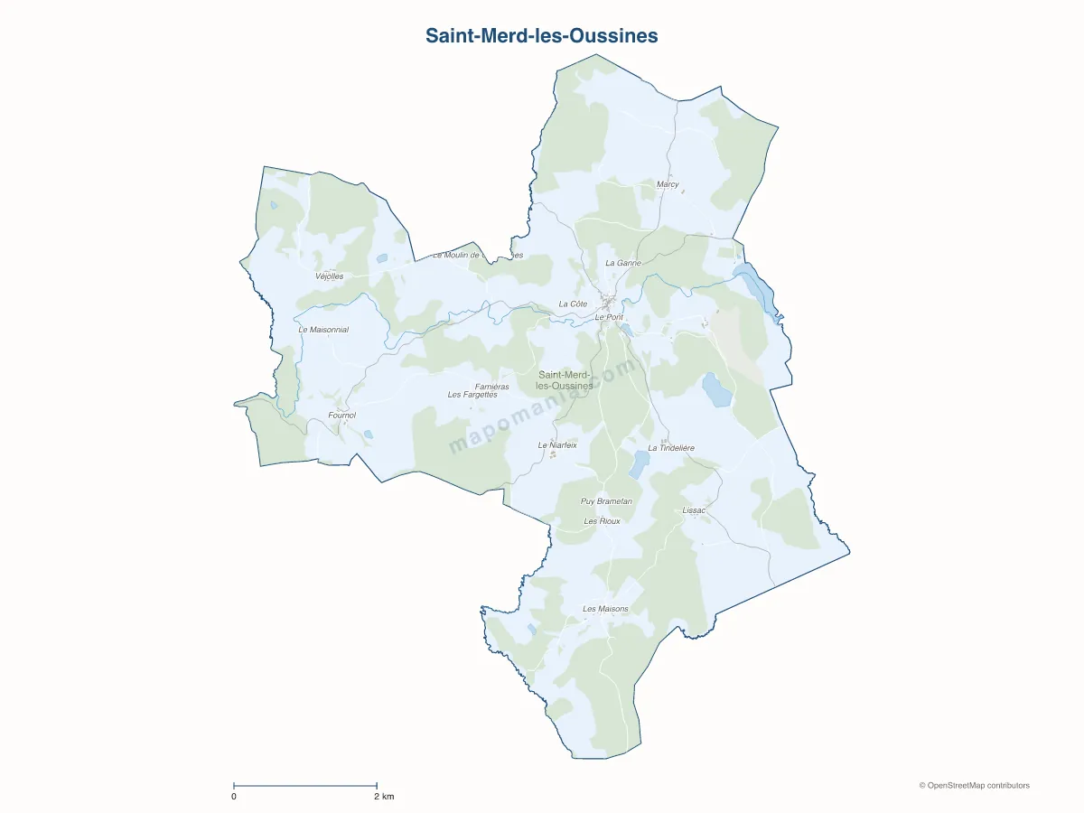 Carte de Saint-Merd-les-Oussines à personnaliser