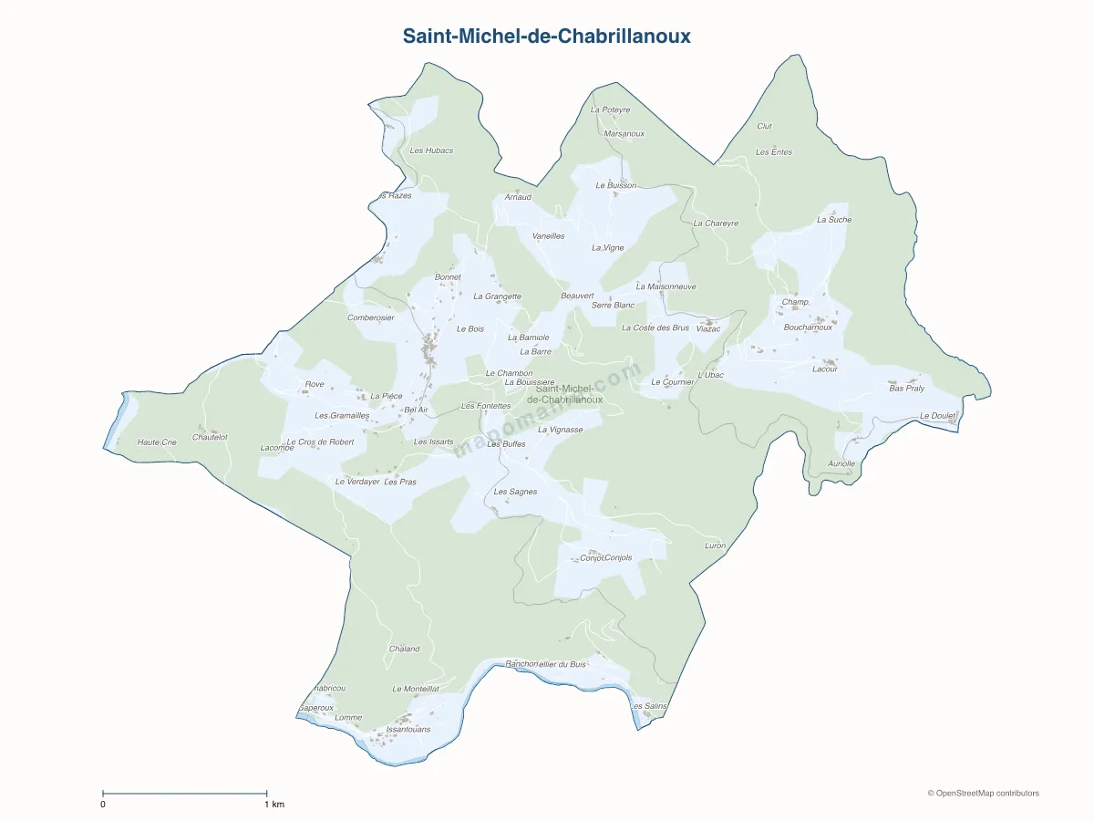 Carte de Saint-Michel-de-Chabrillanoux à personnaliser