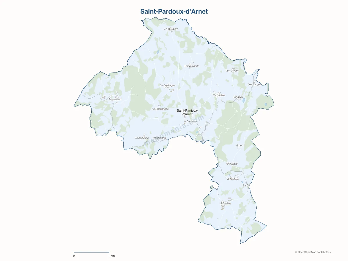 Carte de Saint-Pardoux-d'Arnet à personnaliser