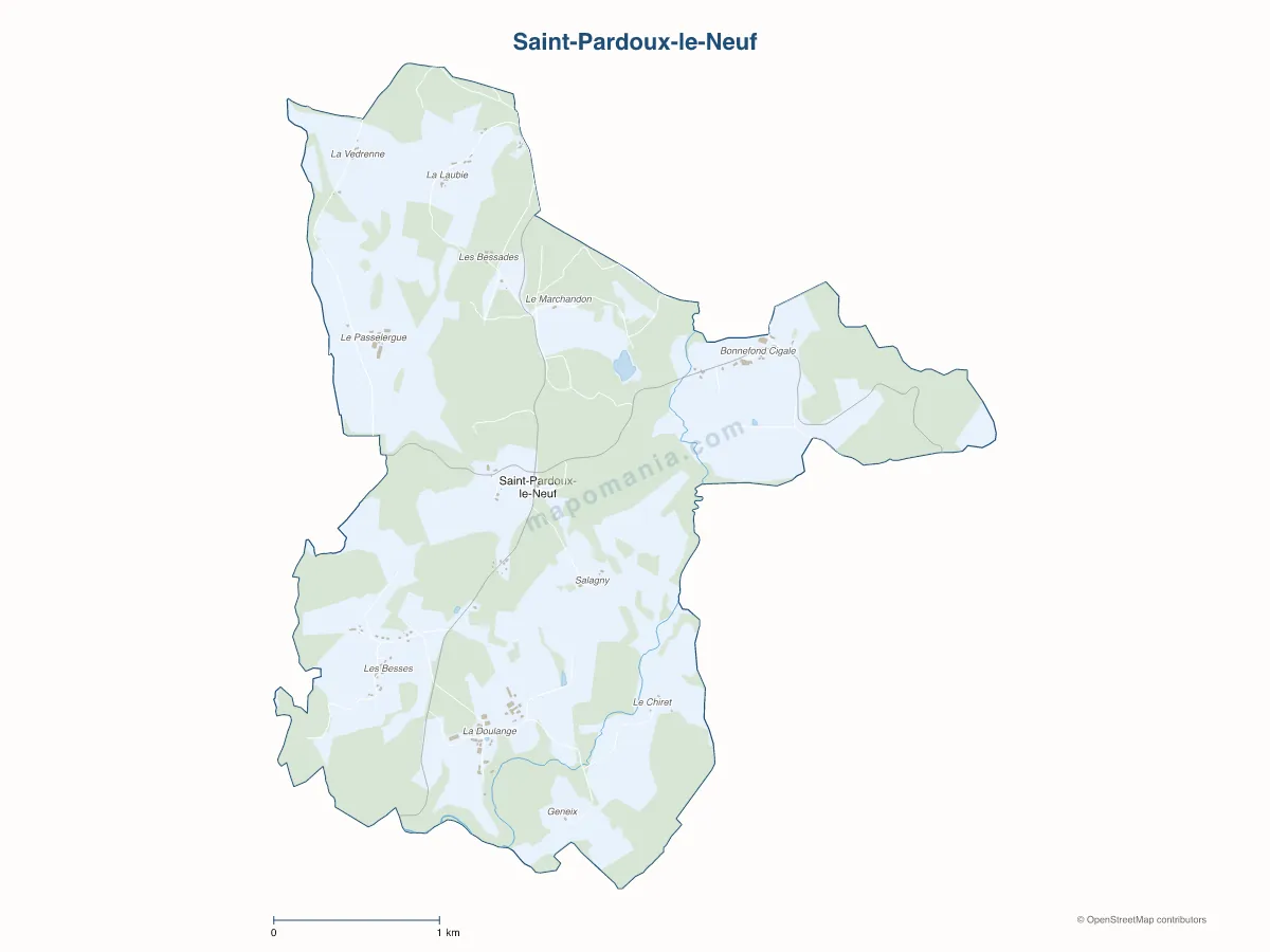 Carte de Saint-Pardoux-le-Neuf à personnaliser