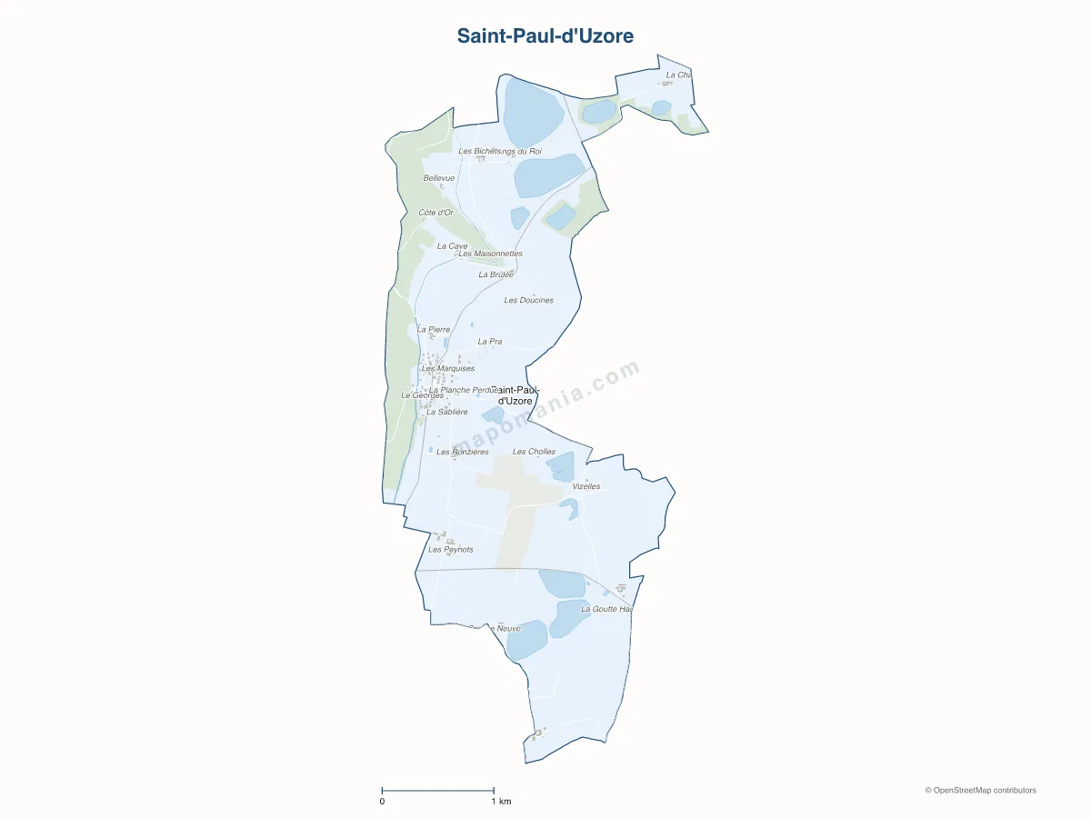 Carte de Saint-Paul-d'Uzore à personnaliser