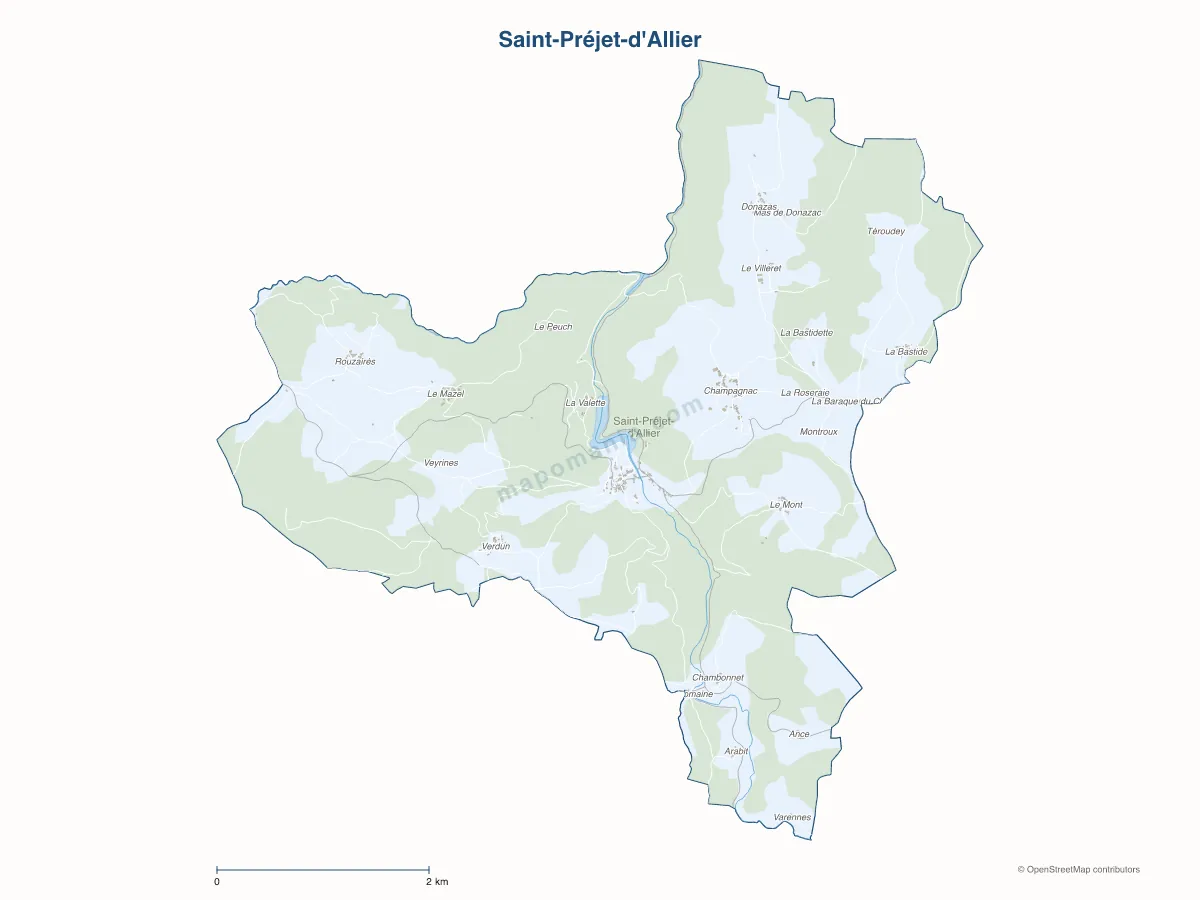 Carte de Saint-Préjet-d'Allier à personnaliser