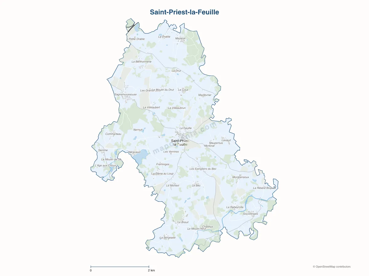 Carte de Saint-Priest-la-Feuille à personnaliser