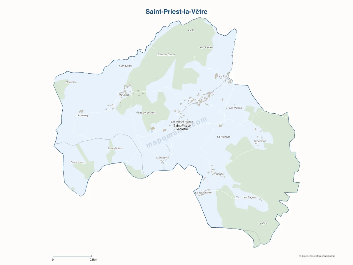 Carte de Saint-Priest-la-Vêtre à personnaliser