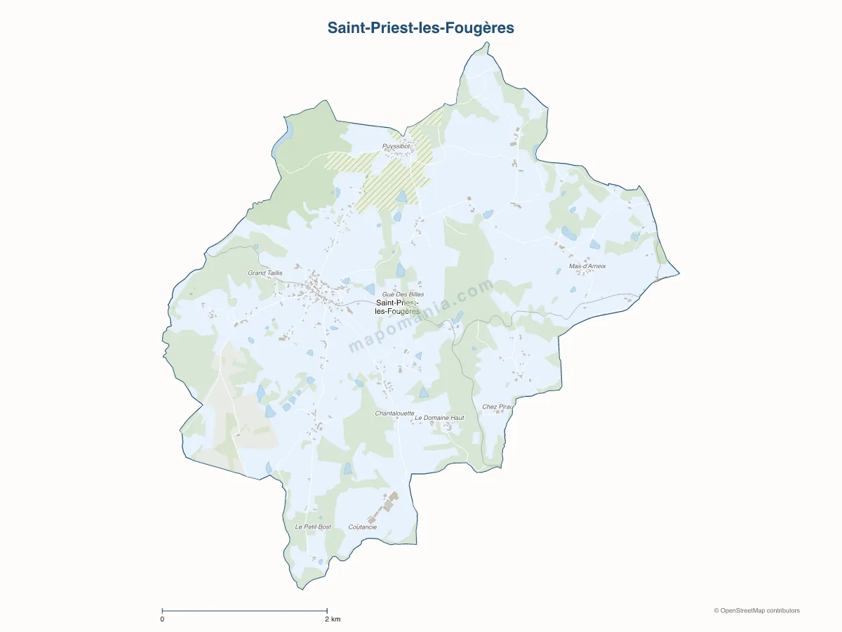 Carte de Saint-Priest-les-Fougères à personnaliser