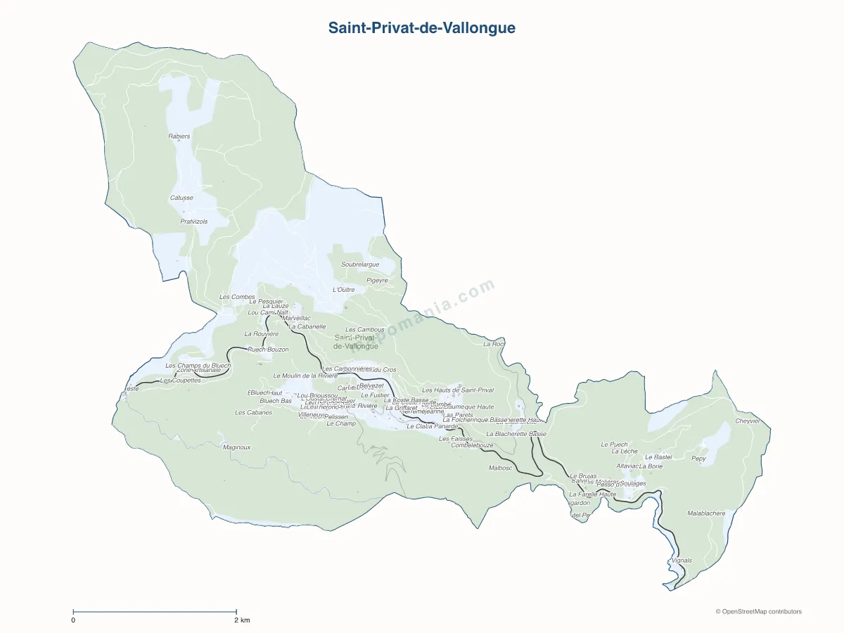 Carte de Saint-Privat-de-Vallongue à personnaliser