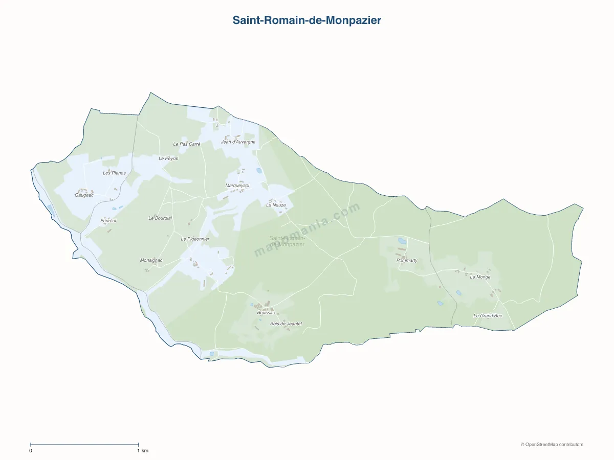 Carte de Saint-Romain-de-Monpazier à personnaliser