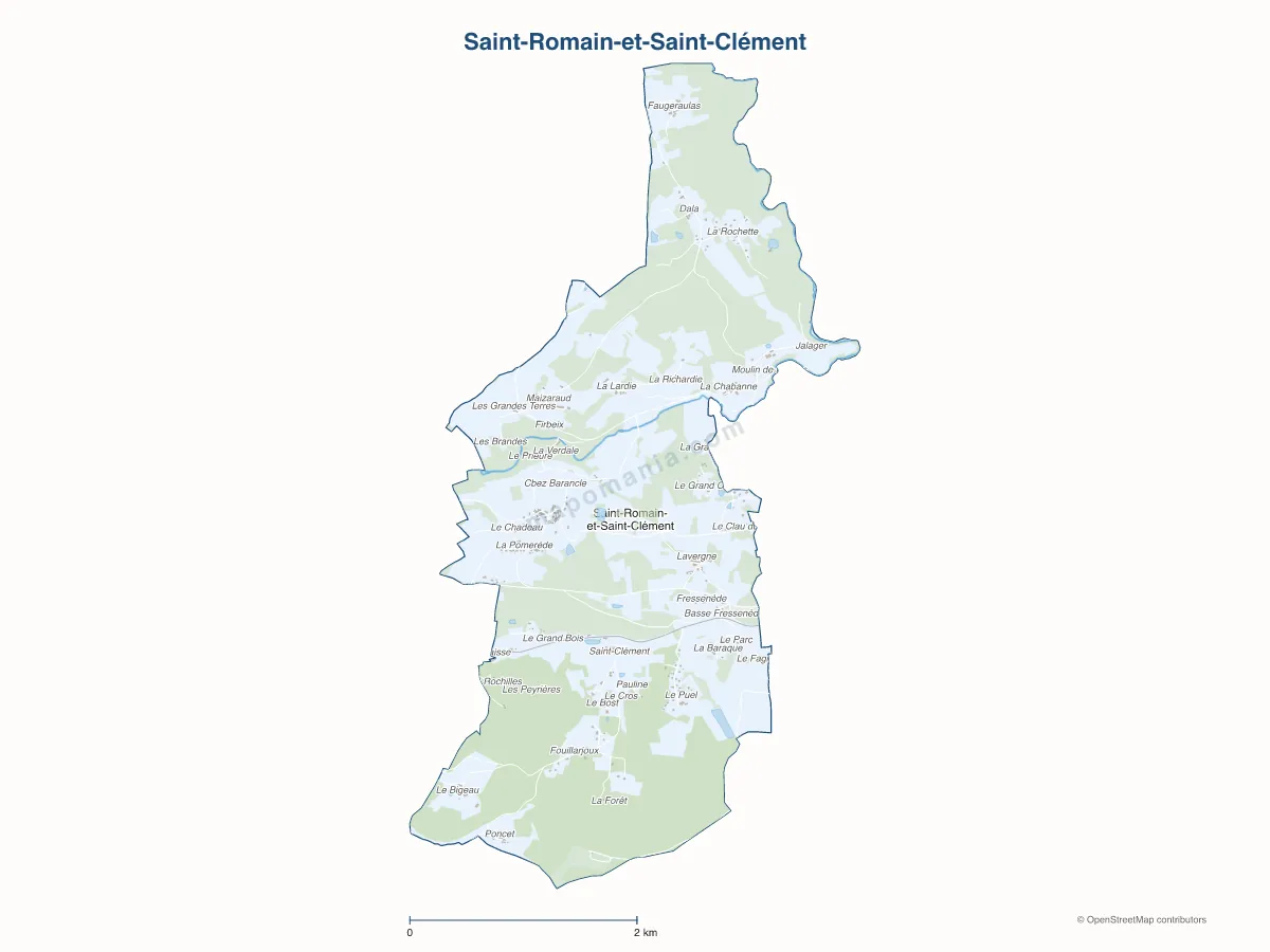 Carte de Saint-Romain-et-Saint-Clément à personnaliser