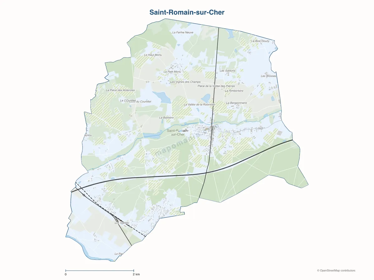Carte de Saint-Romain-sur-Cher à personnaliser