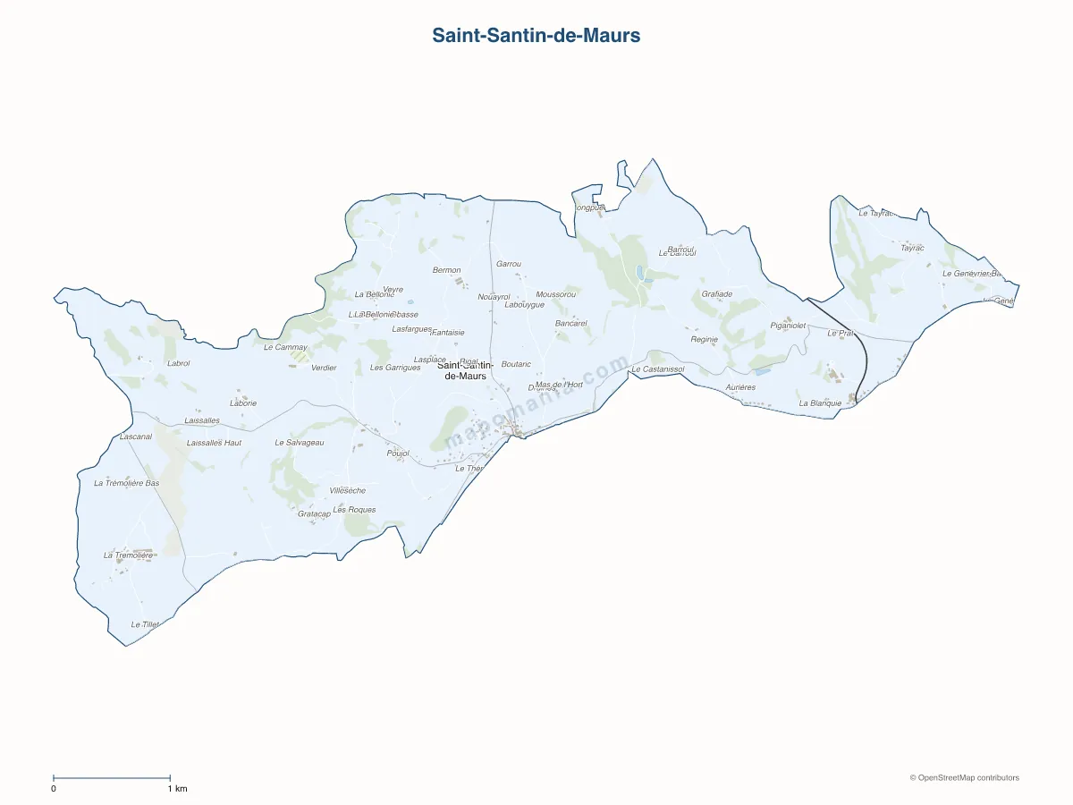 Carte de Saint-Santin-de-Maurs à personnaliser