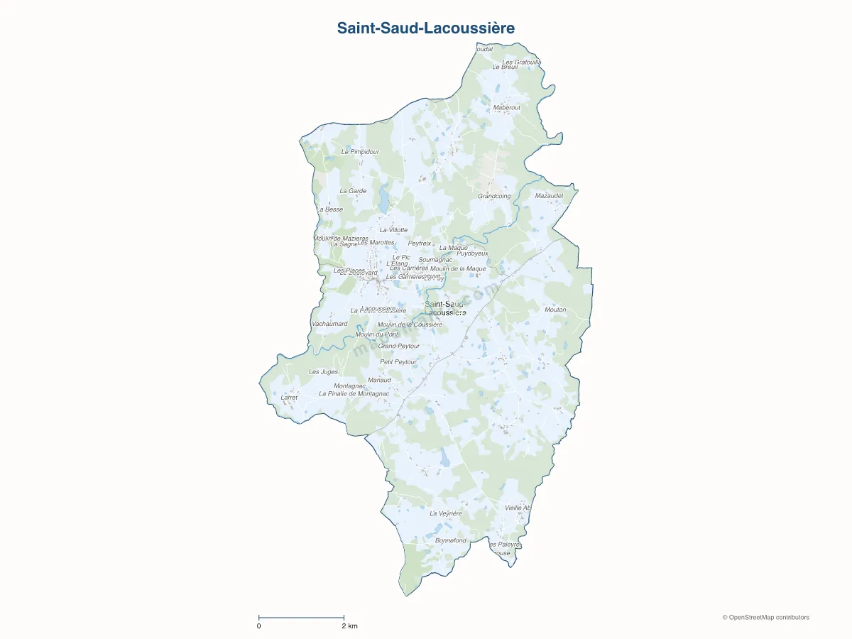 Carte de Saint-Saud-Lacoussière à personnaliser