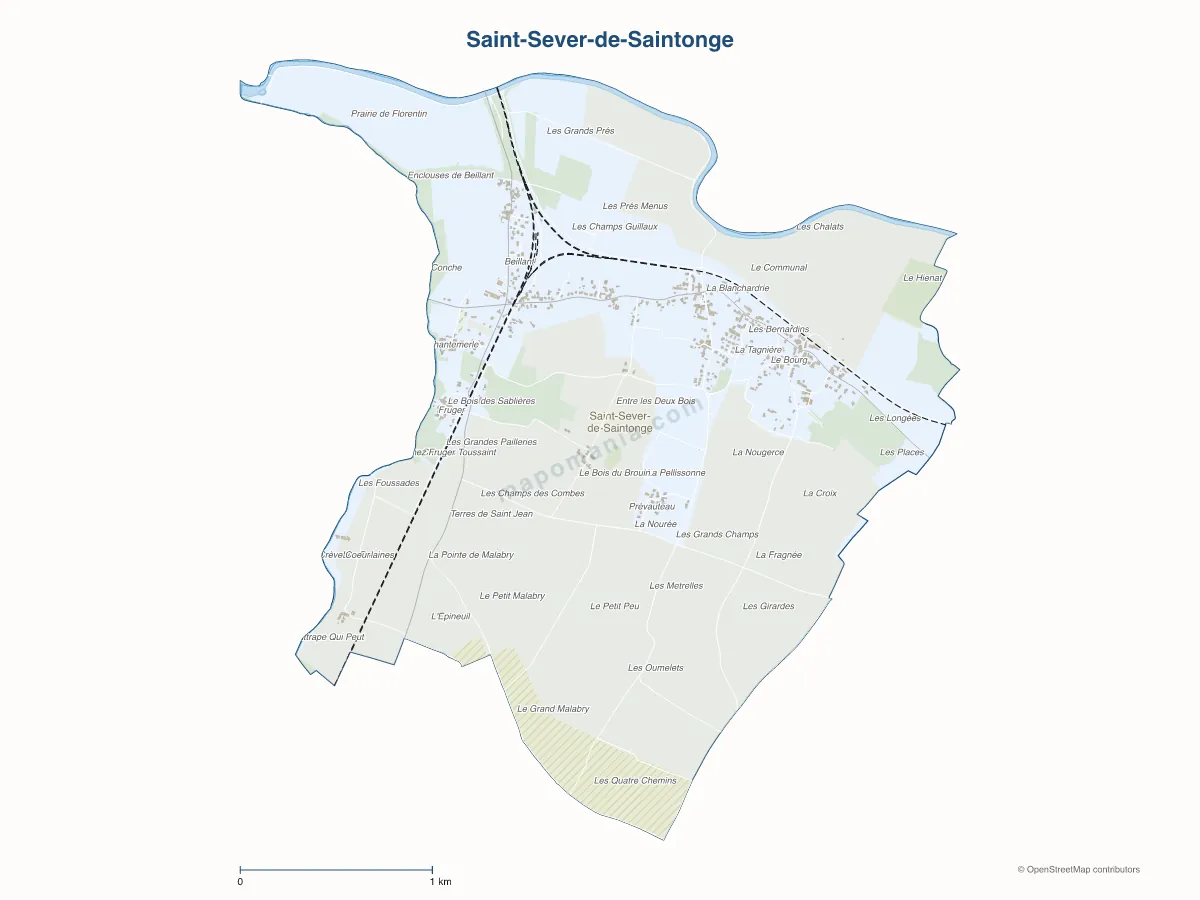 Carte de Saint-Sever-de-Saintonge à personnaliser