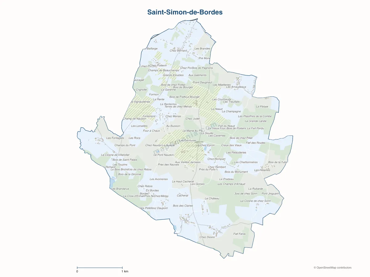 Carte de Saint-Simon-de-Bordes à personnaliser