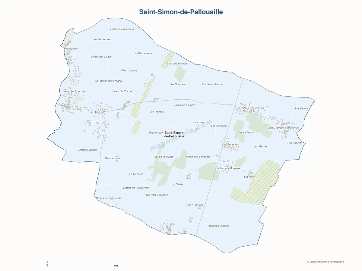 Carte de Saint-Simon-de-Pellouaille à personnaliser