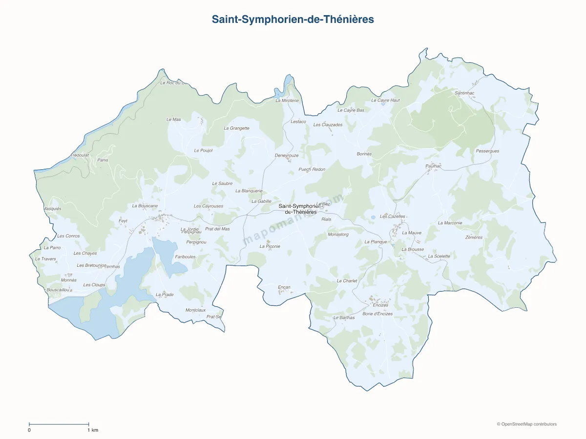 Carte de Saint-Symphorien-de-Thénières à personnaliser