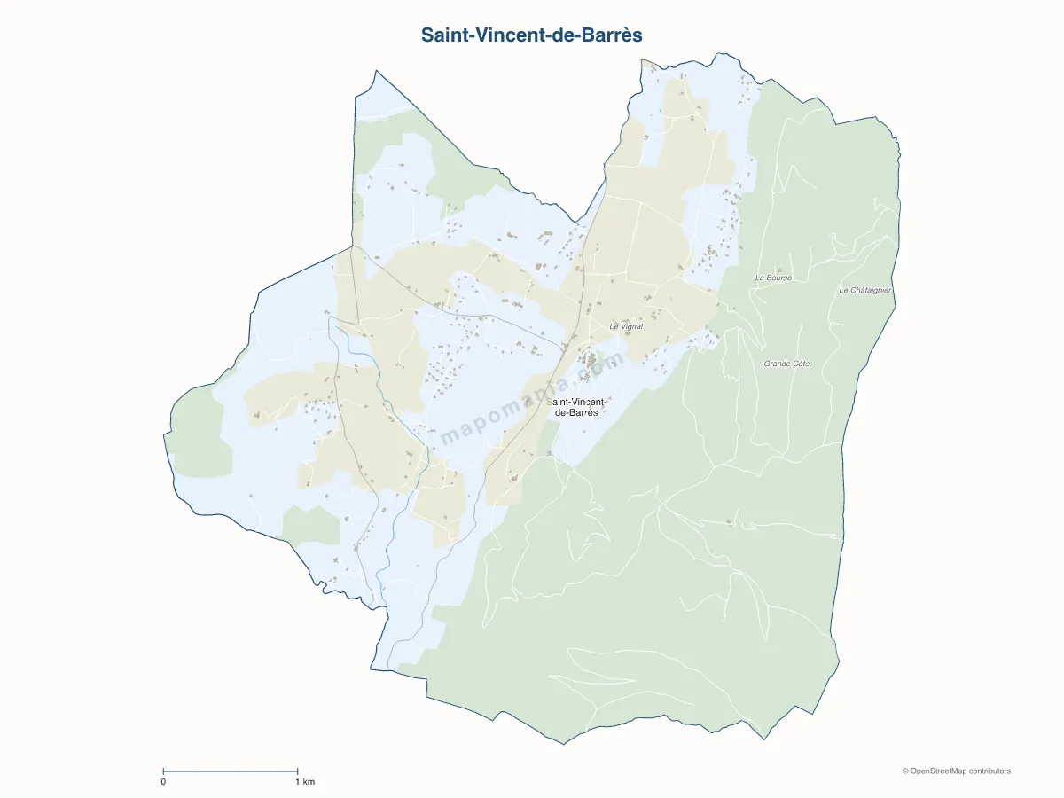 Carte de Saint-Vincent-de-Barrès à personnaliser