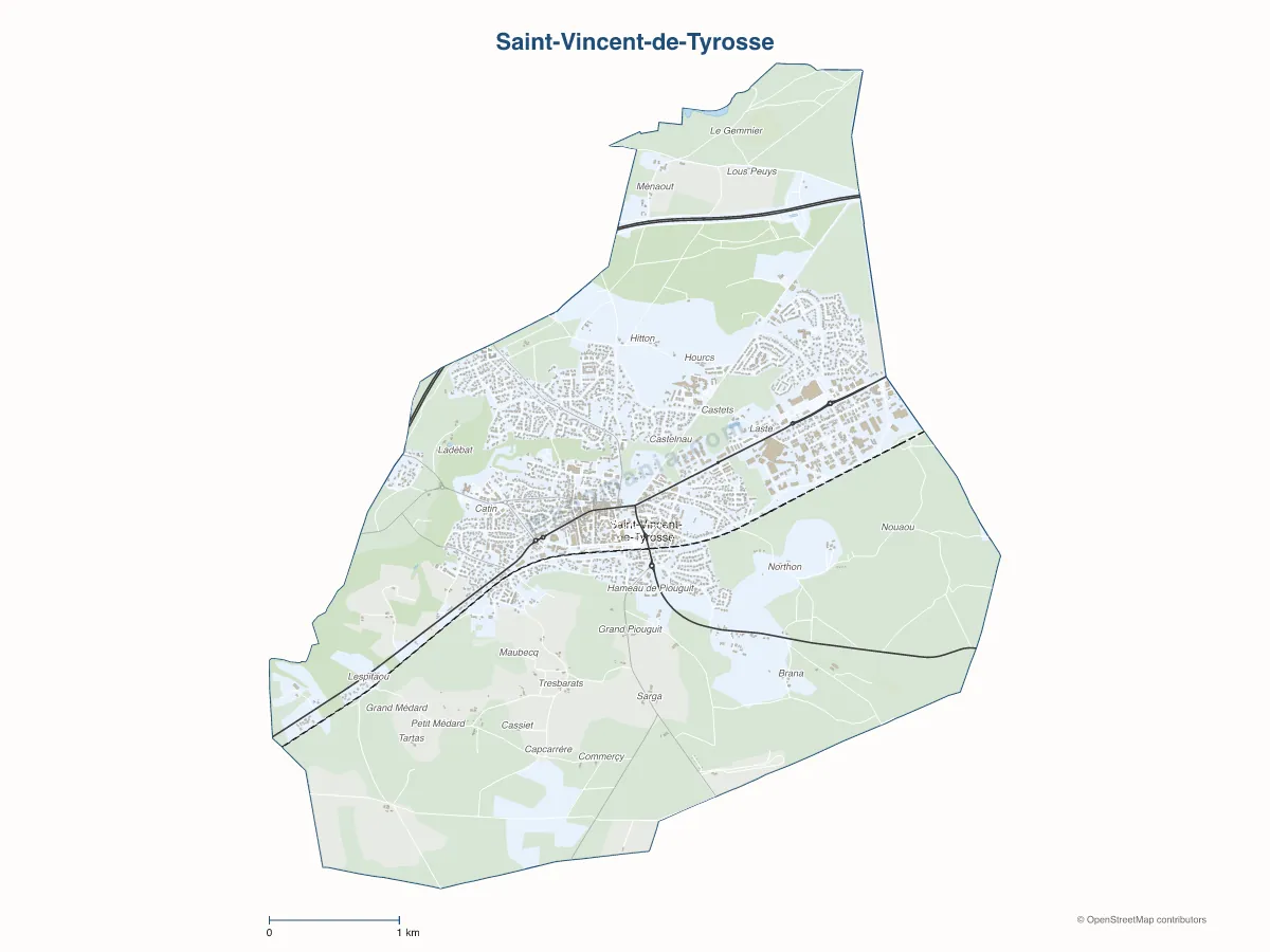 Carte de Saint-Vincent-de-Tyrosse à personnaliser