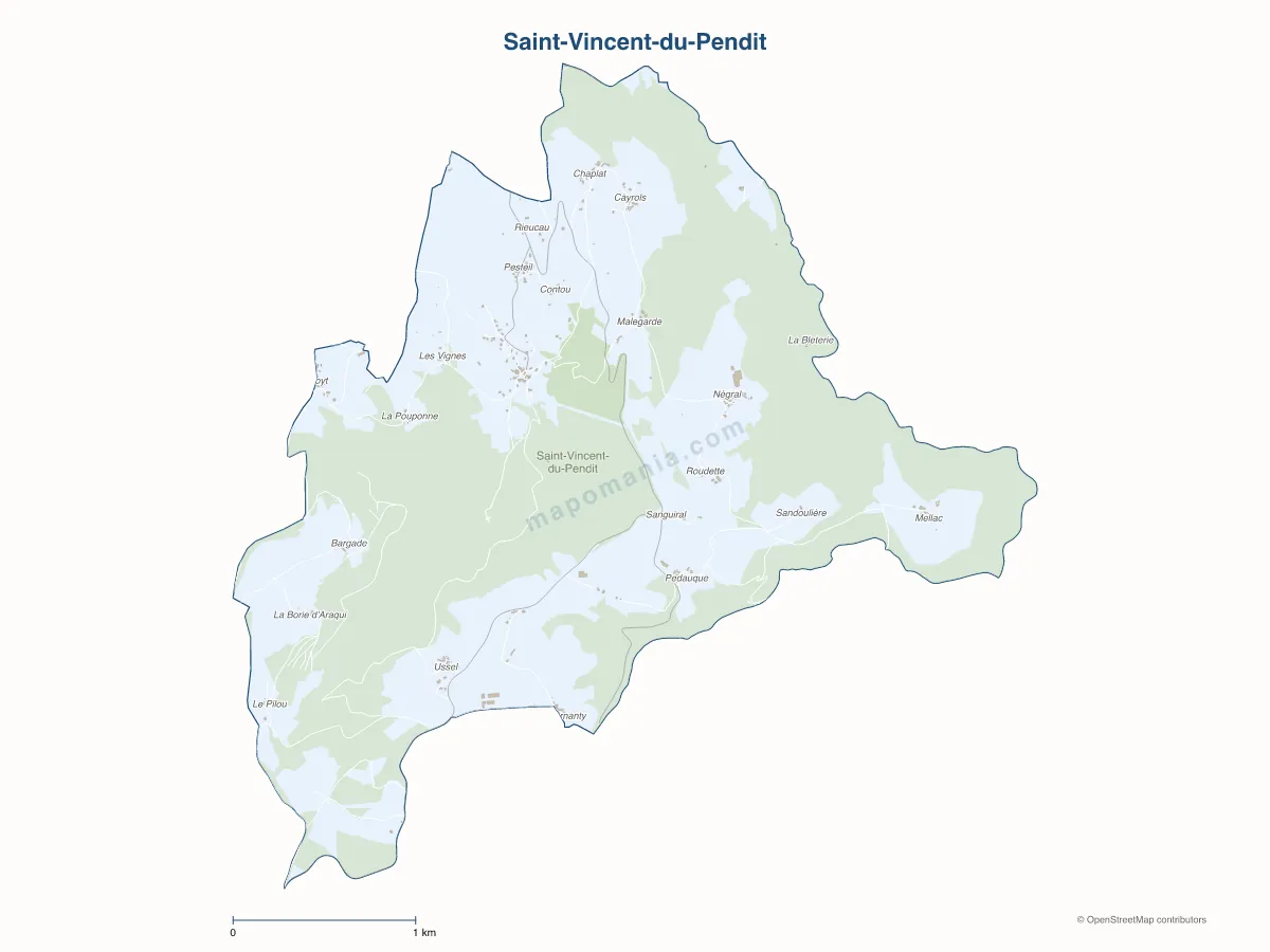 Carte de Saint-Vincent-du-Pendit à personnaliser