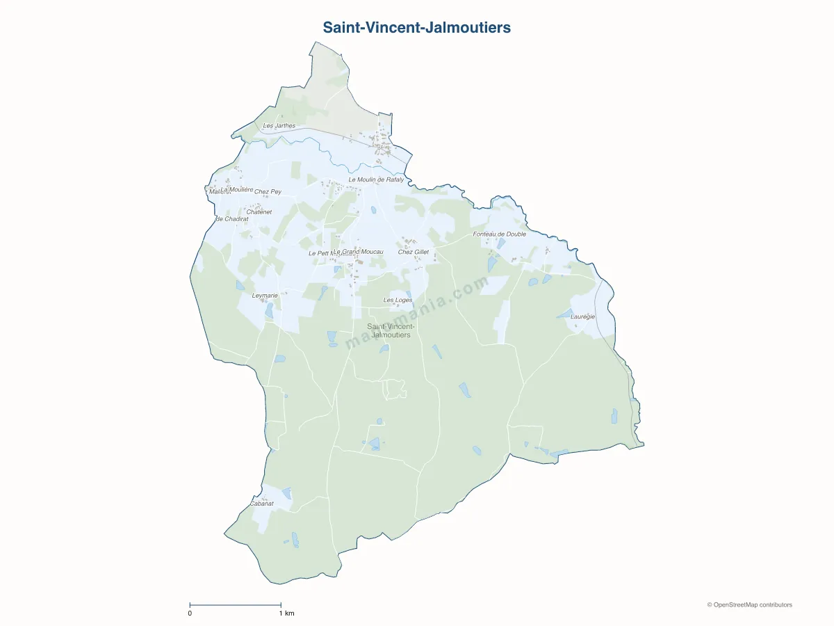 Carte de Saint-Vincent-Jalmoutiers à personnaliser