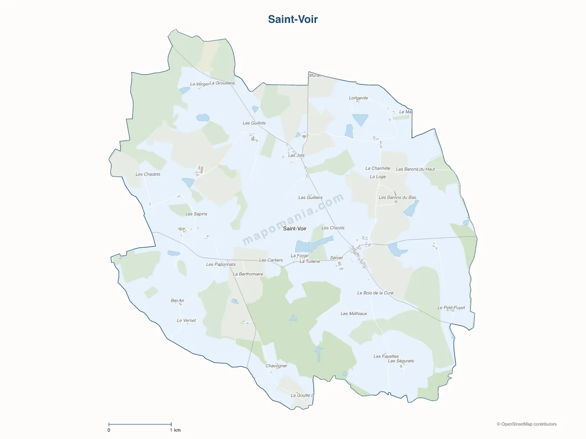 Carte de Saint-Voir à personnaliser