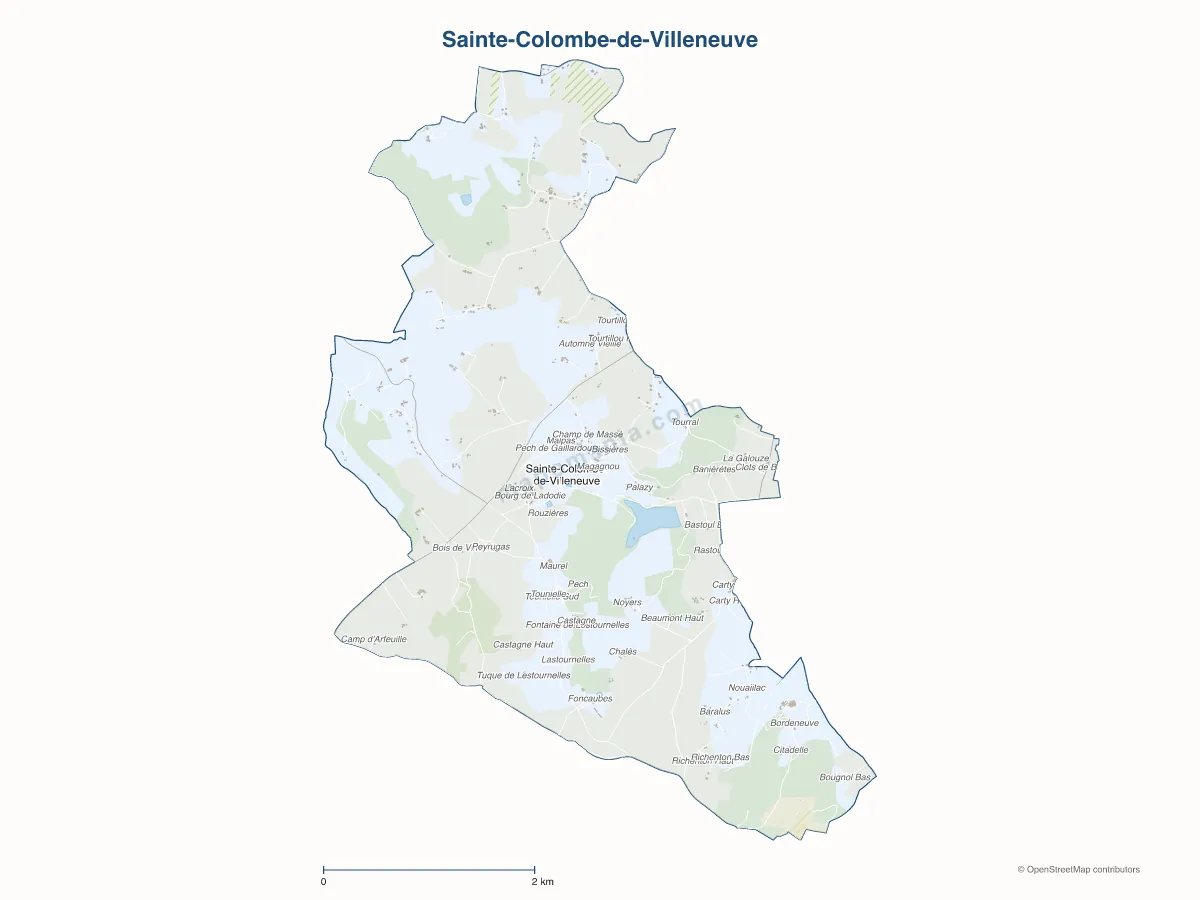 Carte de Sainte-Colombe-de-Villeneuve à personnaliser