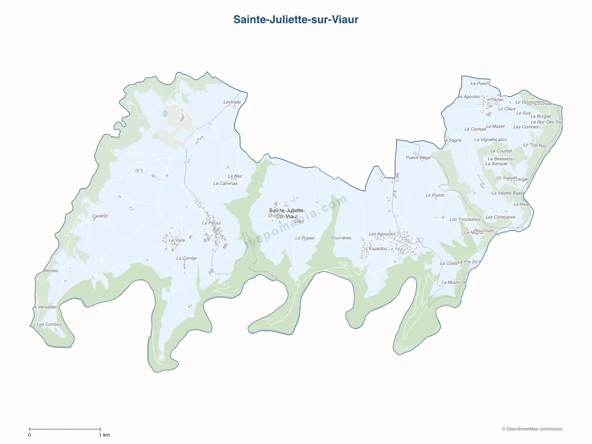 Carte de Sainte-Juliette-sur-Viaur à personnaliser