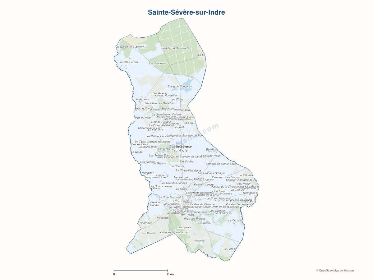 Carte de Sainte-Sévère-sur-Indre à personnaliser