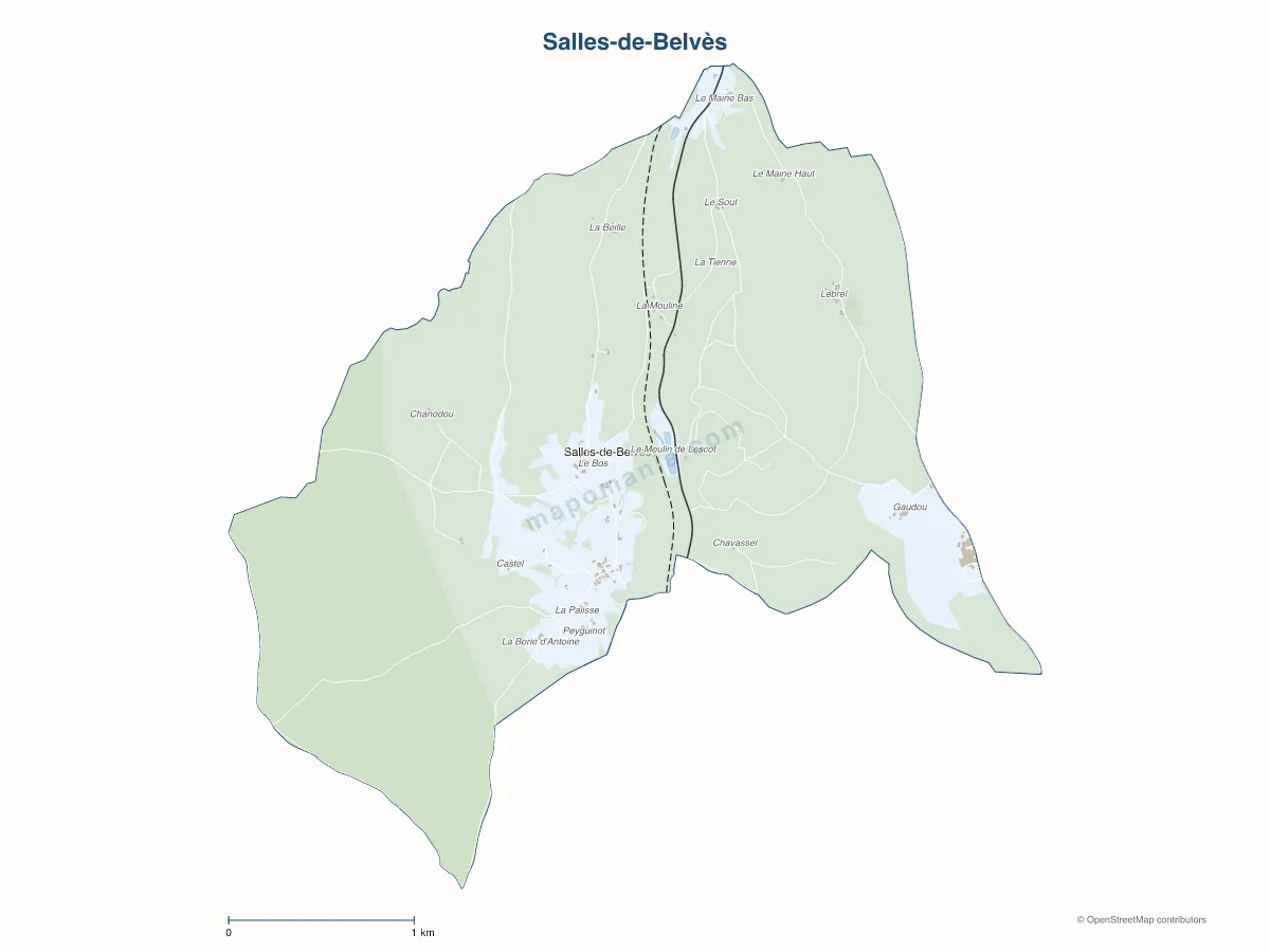 Carte de Salles-de-Belvès à personnaliser