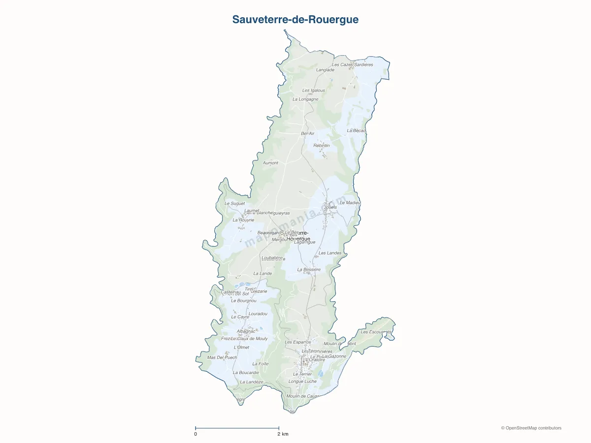 Carte de Sauveterre-de-Rouergue à personnaliser