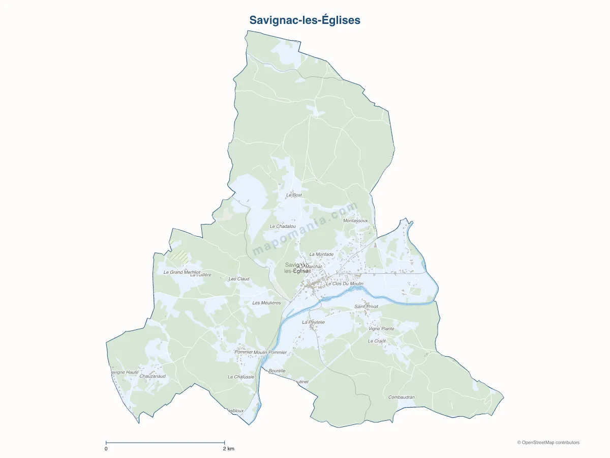 Carte de Savignac-les-Églises à personnaliser