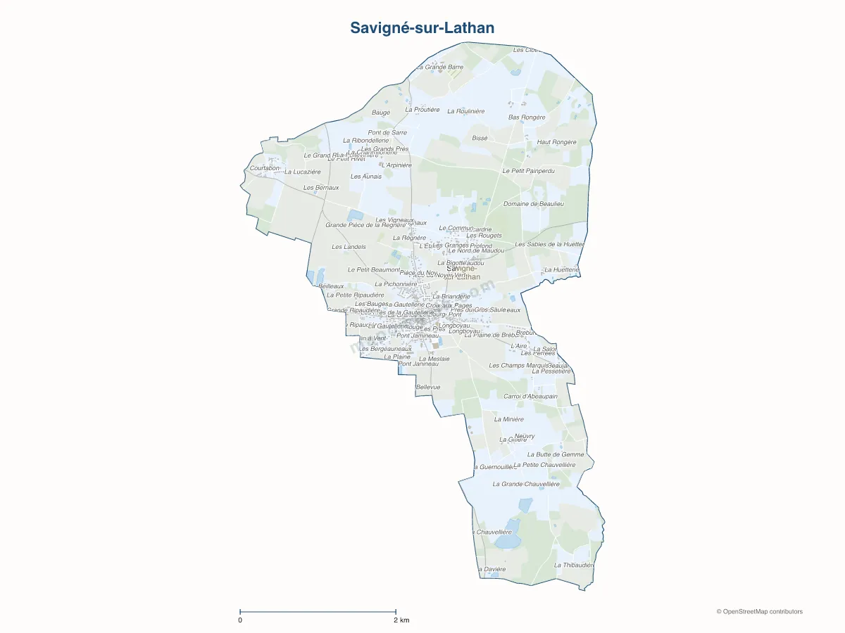 Carte de Savigné-sur-Lathan à personnaliser