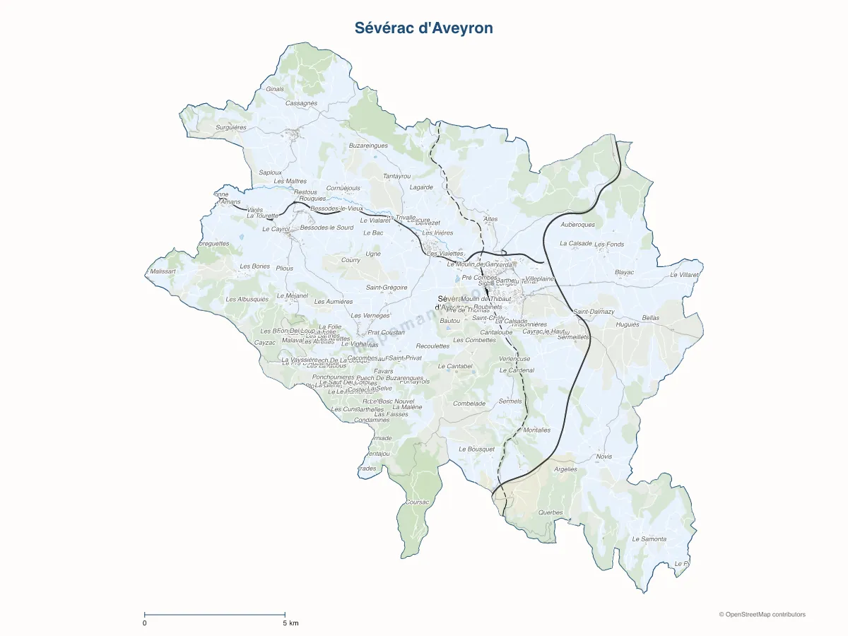 Carte de Sévérac d'Aveyron à personnaliser