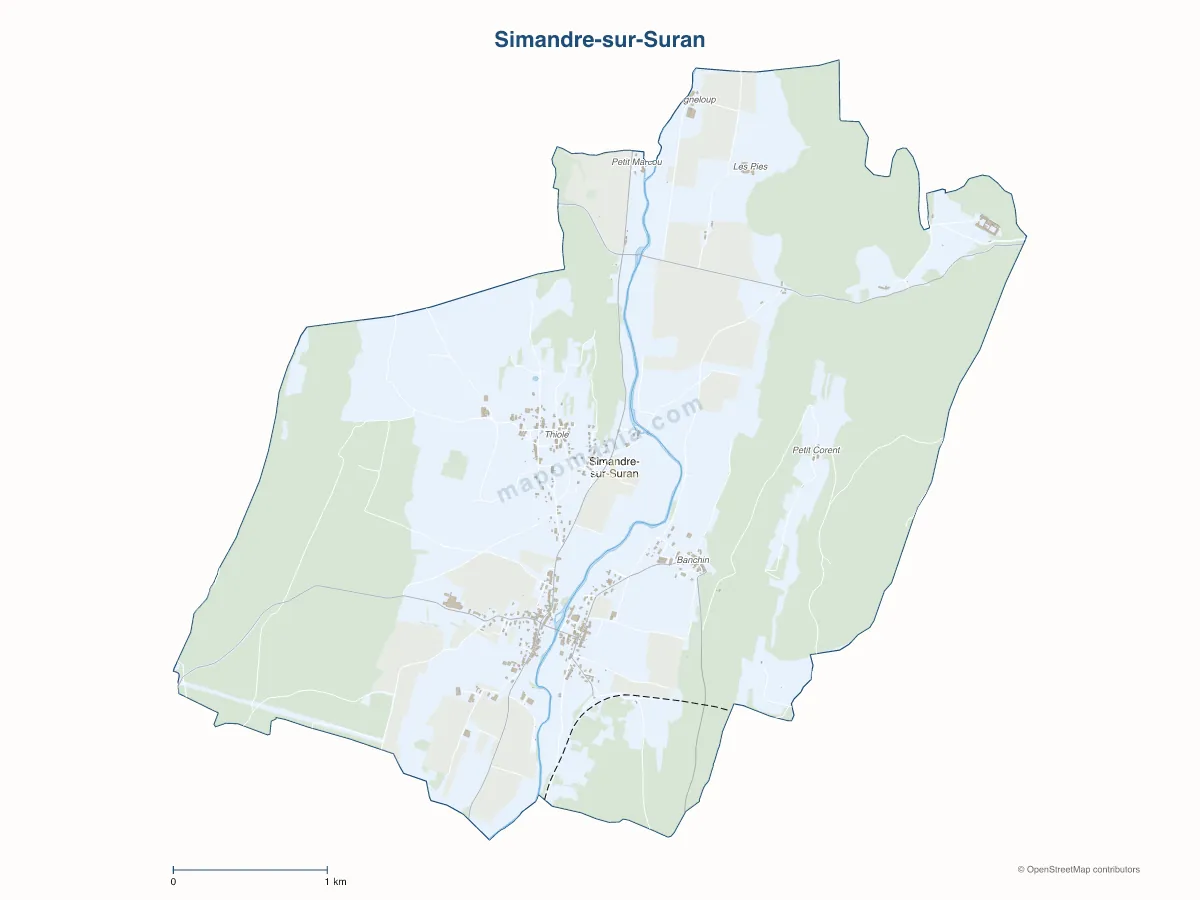 Carte de Simandre-sur-Suran à personnaliser