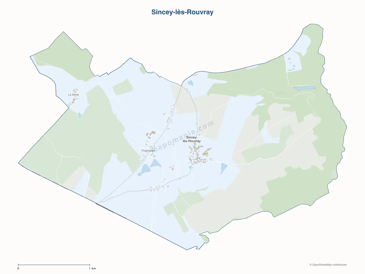 Carte de Sincey-lès-Rouvray à personnaliser