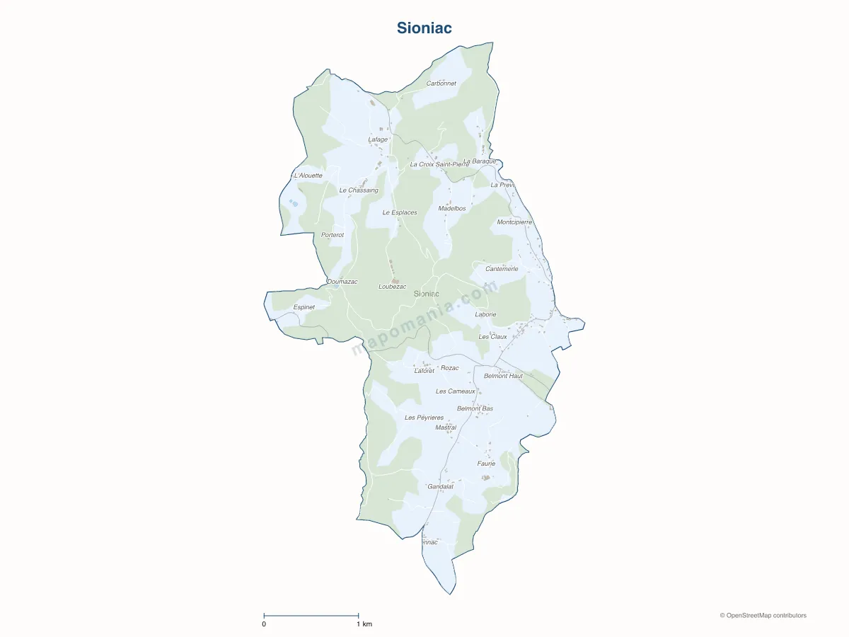 Carte de Sioniac à personnaliser
