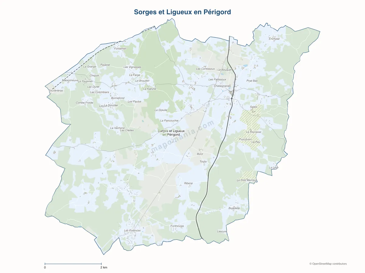 Carte de Sorges et Ligueux en Périgord à personnaliser