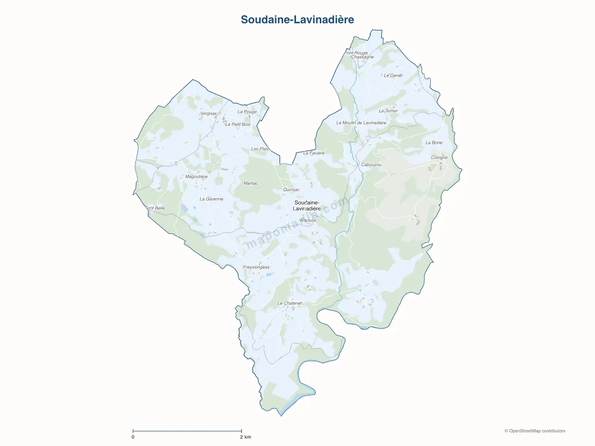 Carte de Soudaine-Lavinadière à personnaliser