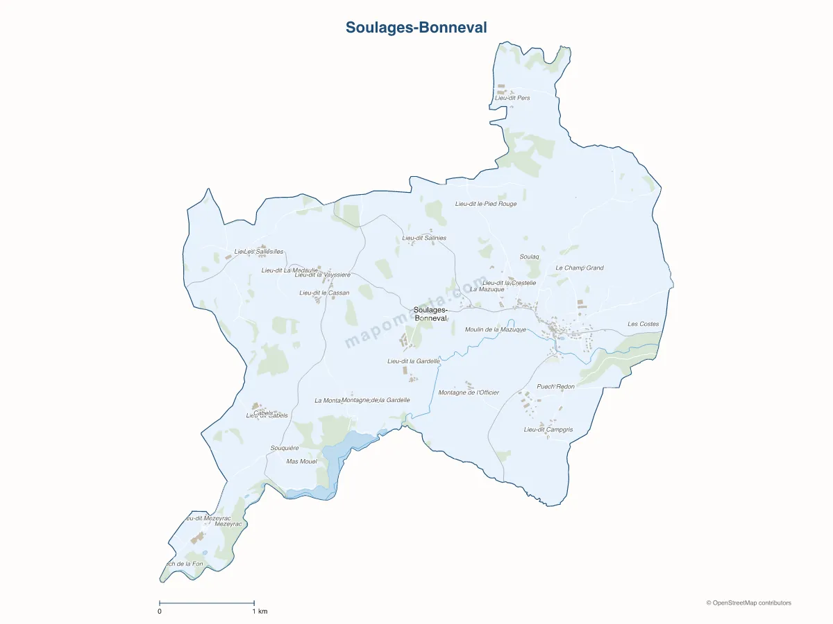 Carte de Soulages-Bonneval à personnaliser