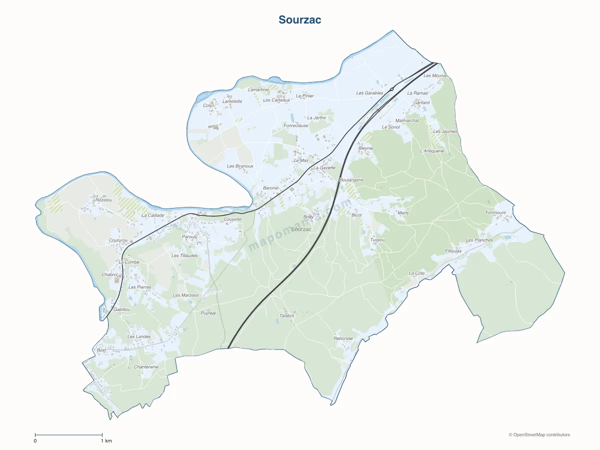 Carte de Sourzac à personnaliser