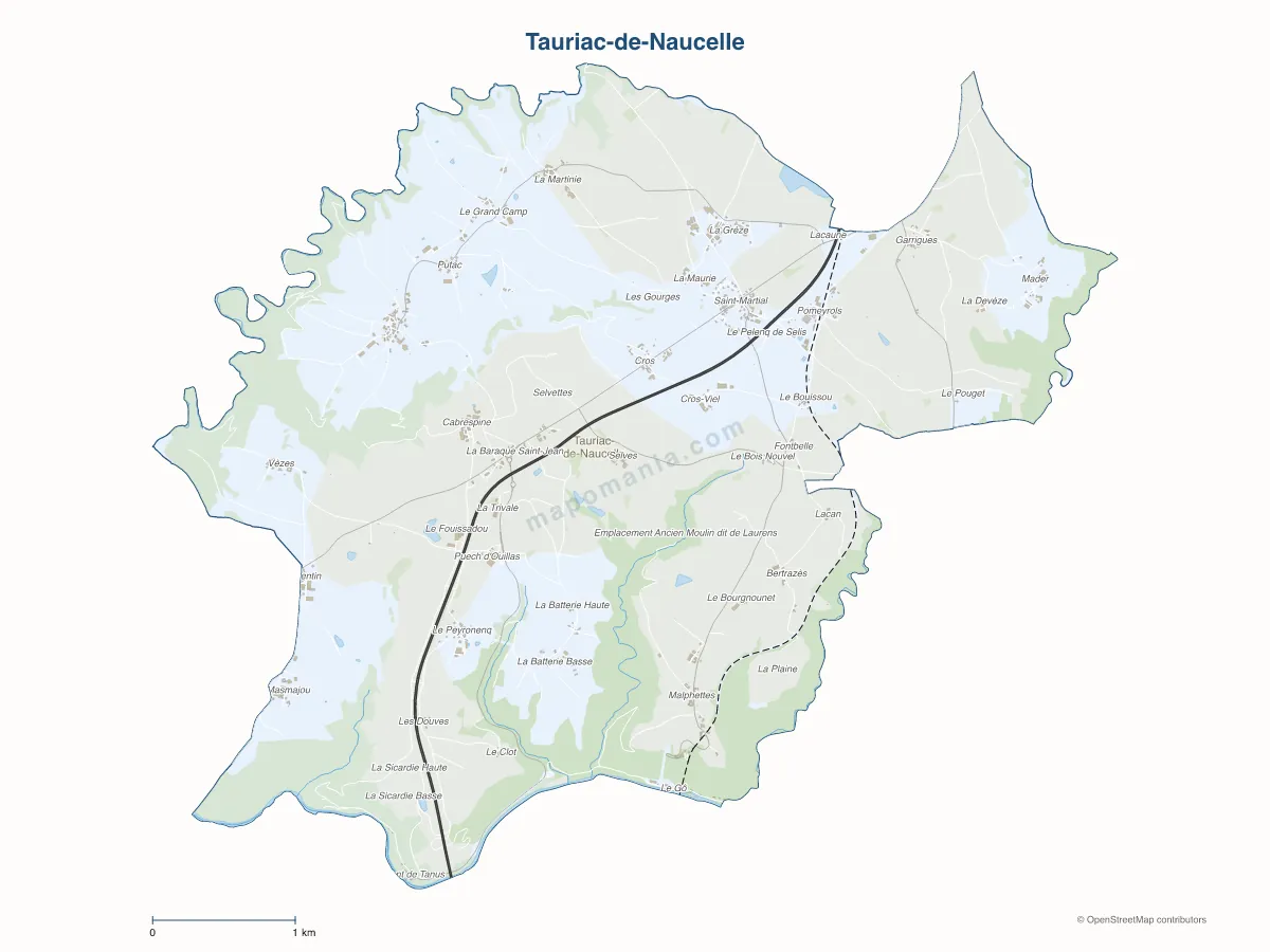 Carte de Tauriac-de-Naucelle à personnaliser