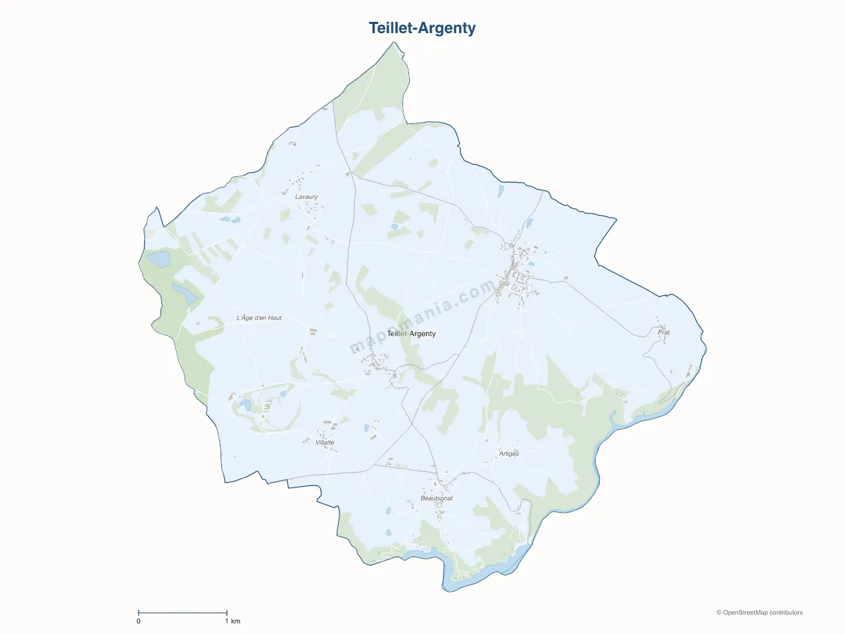 Carte de Teillet-Argenty à personnaliser