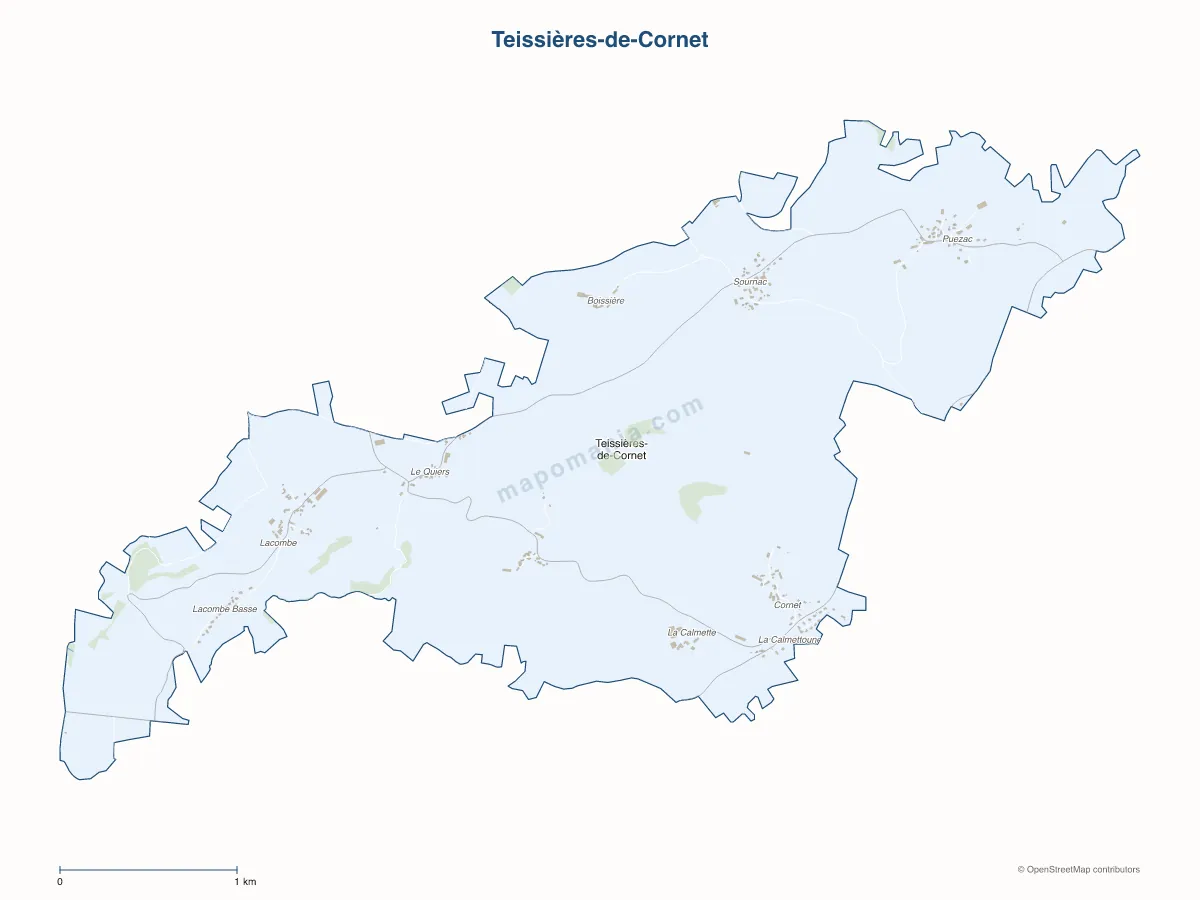 Carte de Teissières-de-Cornet à personnaliser