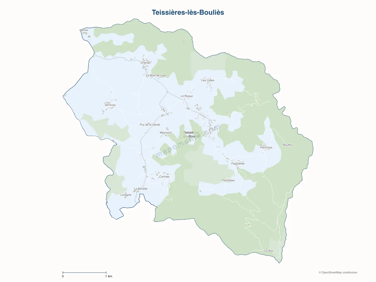 Carte de Teissières-lès-Bouliès à personnaliser